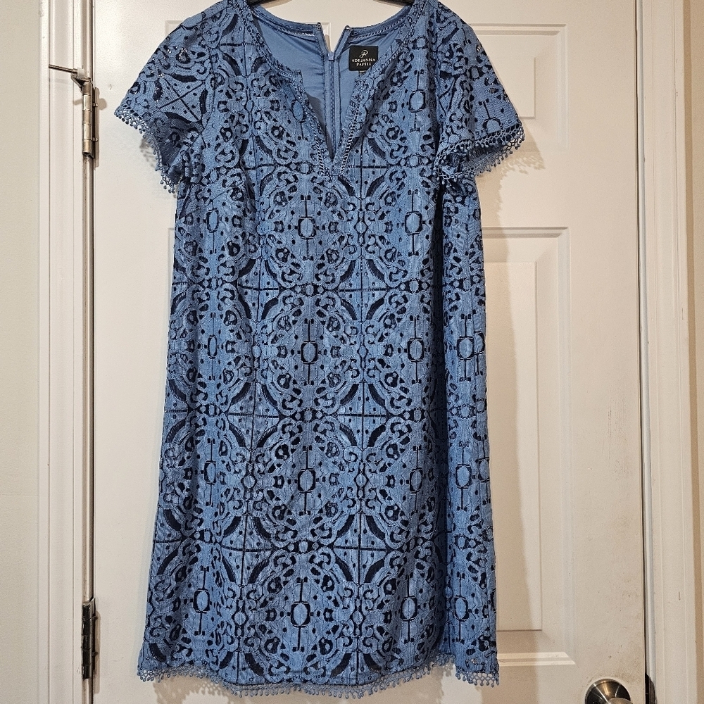 Adriana Papell Lace Overlay Dress Size 14 Distressed Eyelet Dress